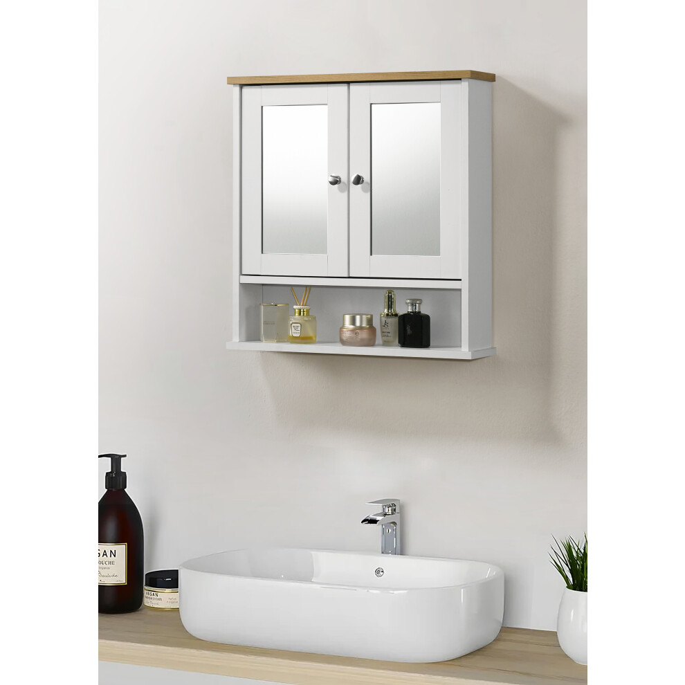 (White & Oak) Mirrored Bathroom Cabinet