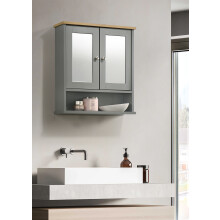 (Grey &amp; Oak) Mirrored Bathroom Cabinet