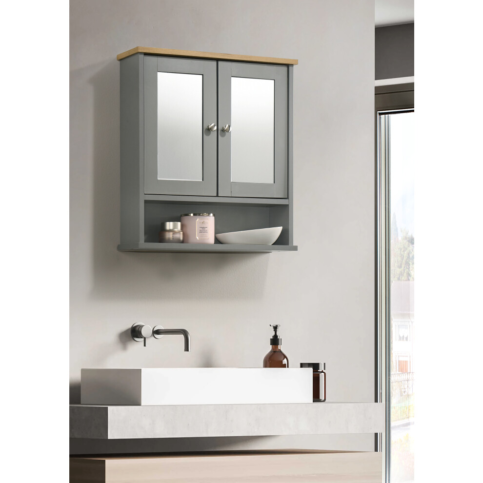 (Grey & Oak) Mirrored Bathroom Cabinet