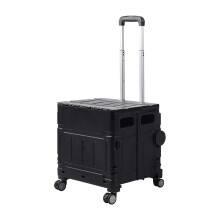 (01 Black) 50L Collapsible Rolling Utility Crate Portable Handcart Shopping Trolley for Travel Shopping Moving Storage Office Use