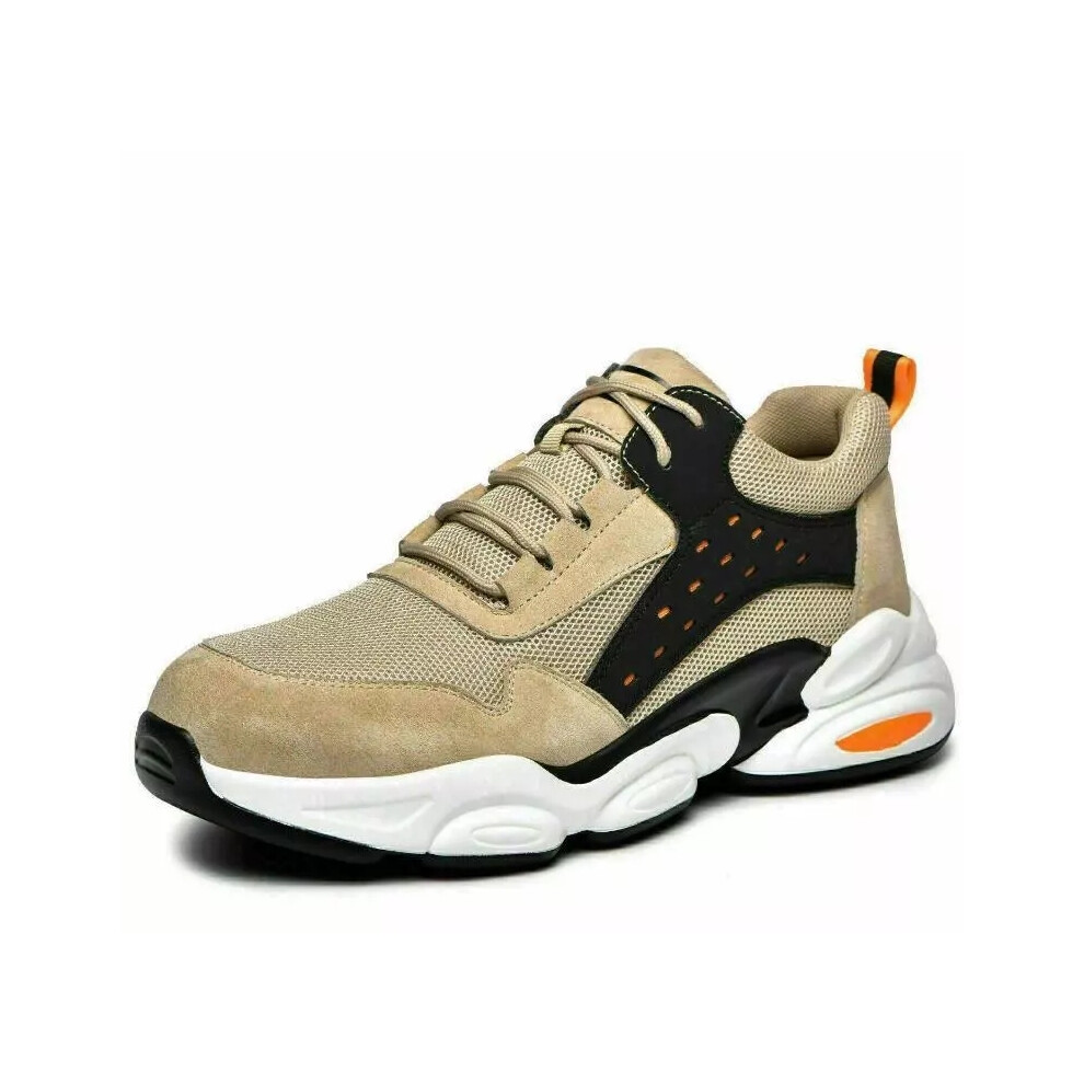 (UK 7/EU 41, Beige) UK Mens Womens Lightweight Safety Shoes Steel Toe cap Work Trainers Hiking boots