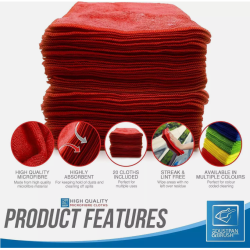 Microfibre Cloths 40x40 Cleaning Drying 20 Pcs Kitchen Window Car Red 2