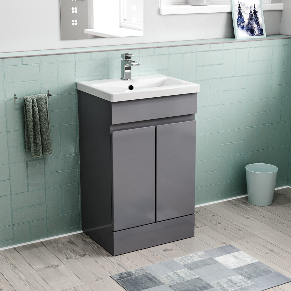 Nes Home Hinckley 500mm Freestanding Basin Vanity Unit 2 doors Steel grey Flat Pack