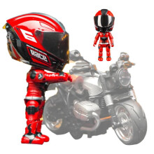 (Red) Motorcycle Action Figure Motorcycle Model Transforming Doll Desk Decor Motorcycle Rider With Movable Joints Q Version