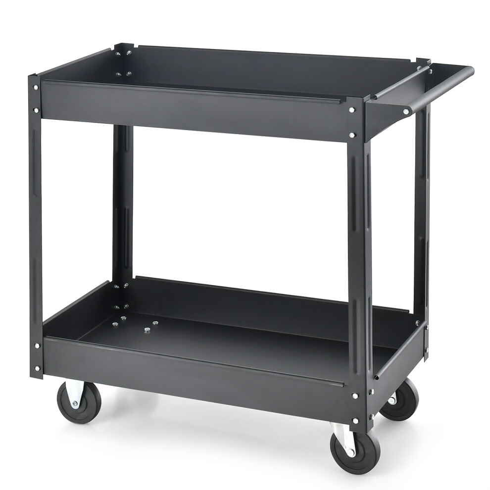 2-Tier Utility Cart Double-Layer  Cart w/ Handle Heavy-Duty Metal