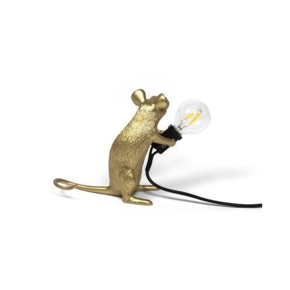 (Gold sitting mouse, UK Plug) Nordic Cartoon Mouse Lamp, Desk Lamp, Living Room, Dining Room, Bedroom, Clothing Store, Resin Ornament, Bedside Decorative Lamp