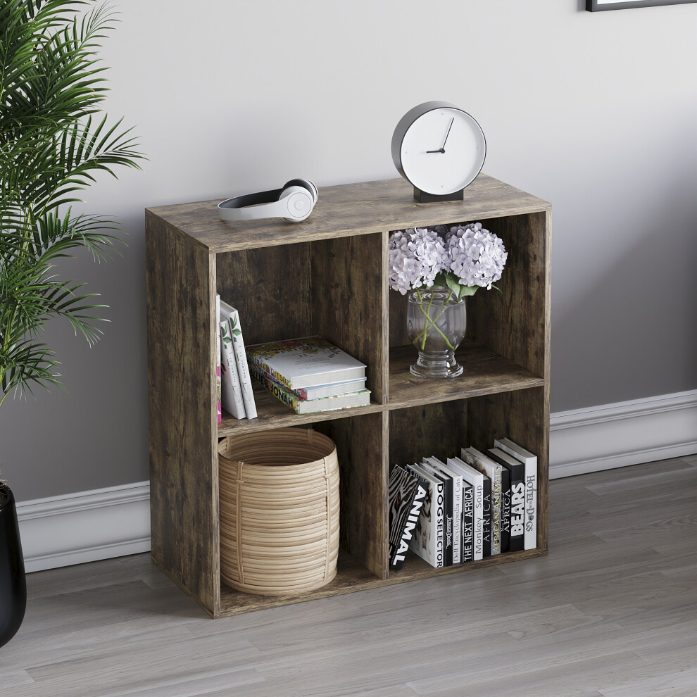 (Dark Wood) Durham 4 Cube Bookcase Shelf Rack Storage Unit