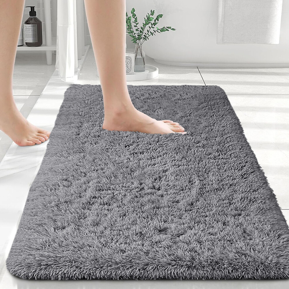 (50x80 cm- Small Bath Mat, Grey) Non Slip Bath Mats Soft Shaggy Bathroom Shower Rug