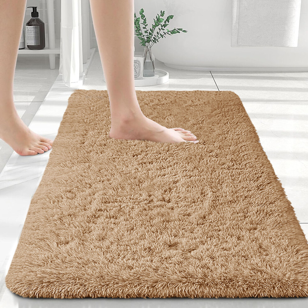 (50x80 cm- Small Bath Mat, Beige) Non Slip Bath Mats Soft Shaggy Bathroom Shower Rug