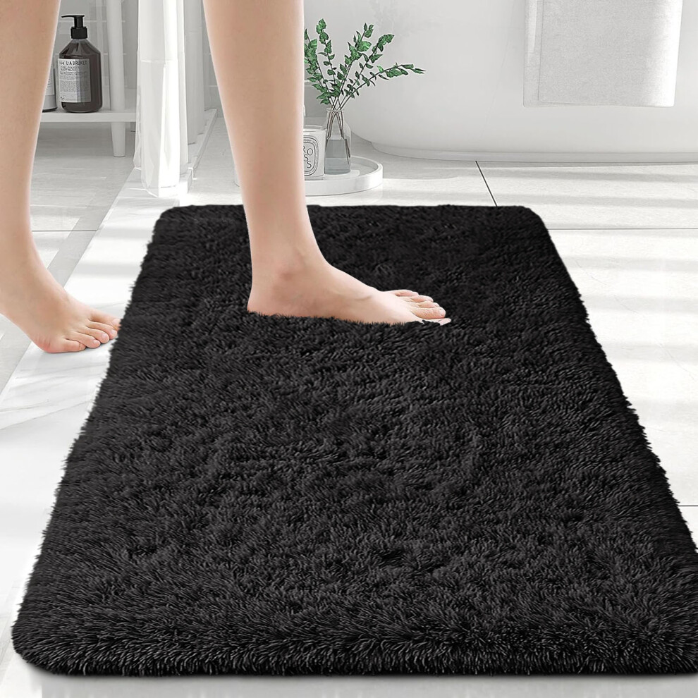 (50x80 cm- Small Bath Mat, Black) Non Slip Bath Mats Soft Shaggy Bathroom Shower Rug