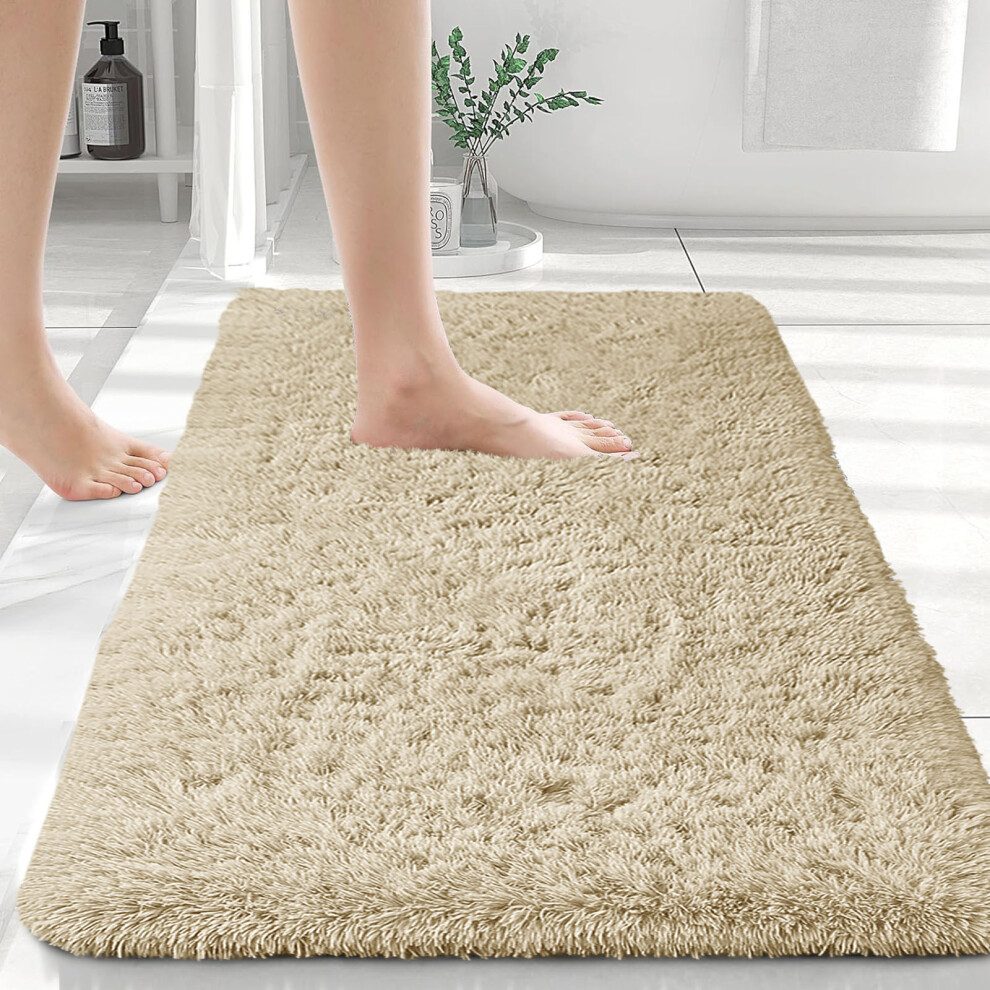 (50x80 cm- Small Bath Mat, Cream) Non Slip Bath Mats Soft Shaggy Bathroom Shower Rug