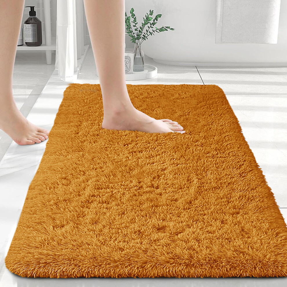 (50x80 cm- Small Bath Mat, Ochre/Yellow) Non Slip Bath Mats Soft Shaggy Bathroom Shower Rug