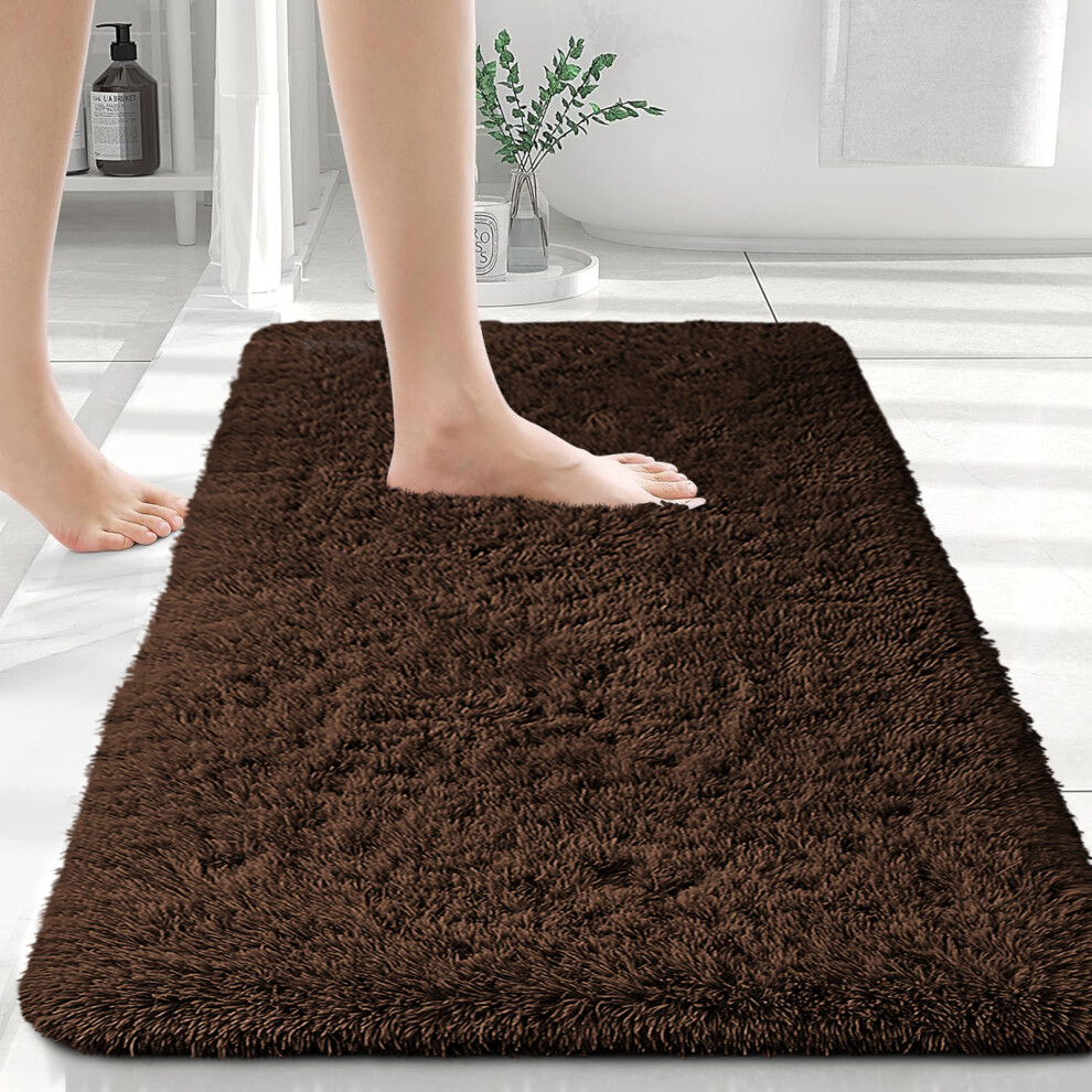 (50x80 cm- Small Bath Mat, Brown) Non Slip Bath Mats Soft Shaggy Bathroom Shower Rug