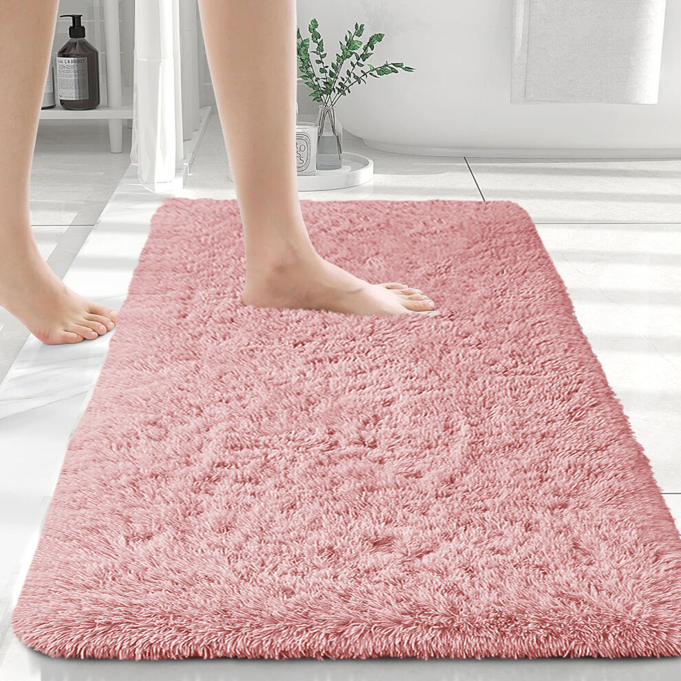 (50x80 cm- Small Bath Mat, Pink) Non Slip Bath Mats Soft Shaggy Bathroom Shower Rug