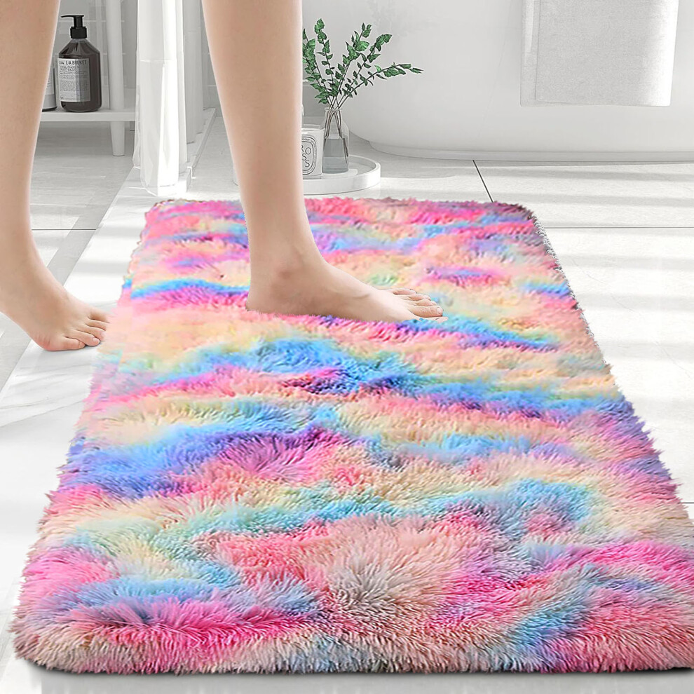 (50x80 cm- Small Bath Mat, Rainbow) Non Slip Bath Mats Soft Shaggy Bathroom Shower Rug