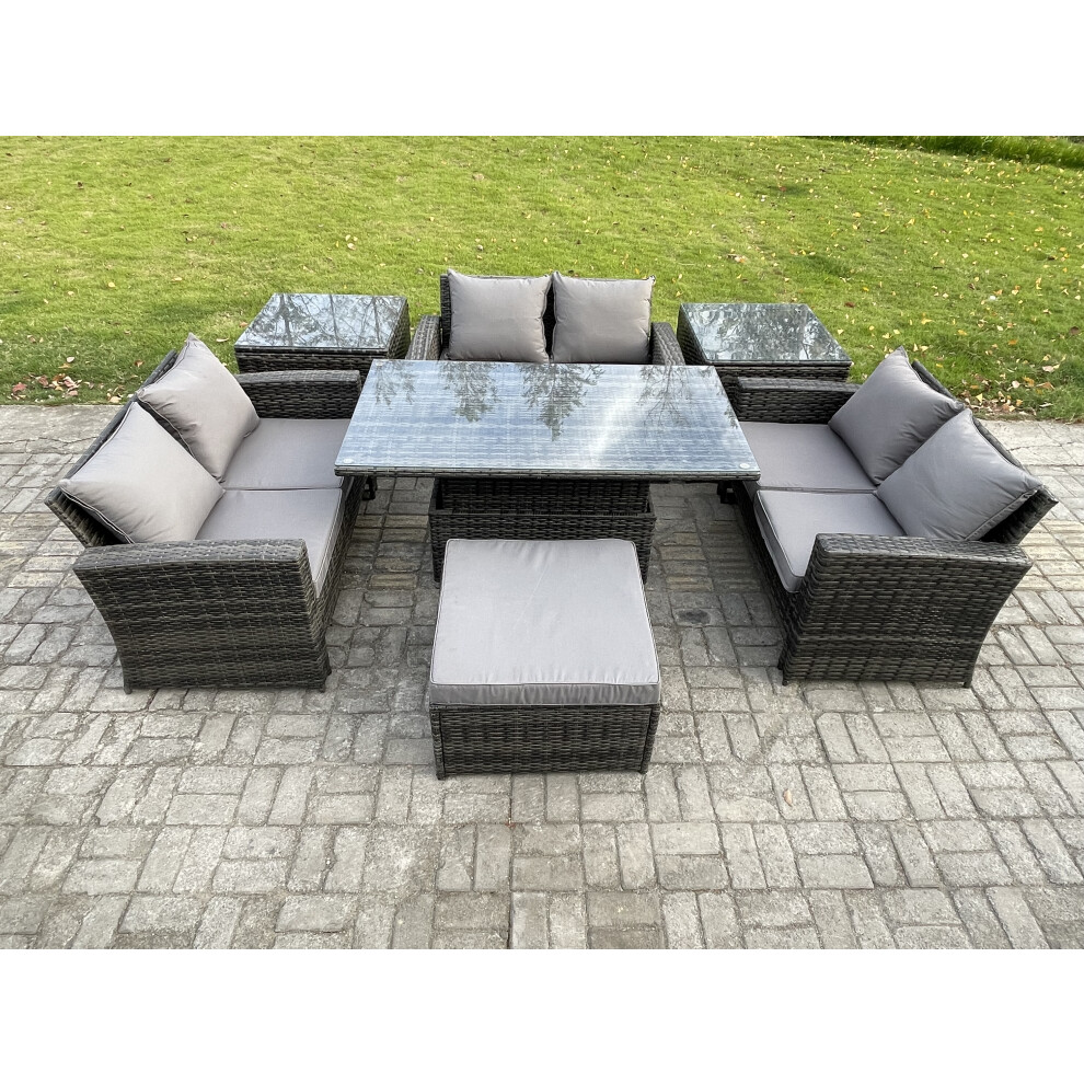 B&Q - 7 Pieces Outdoor Lounge Sofa Set Wicker Pe Rattan Garden Furniture Set With Rising Lifting Table Double Seat Sofa - Image 2