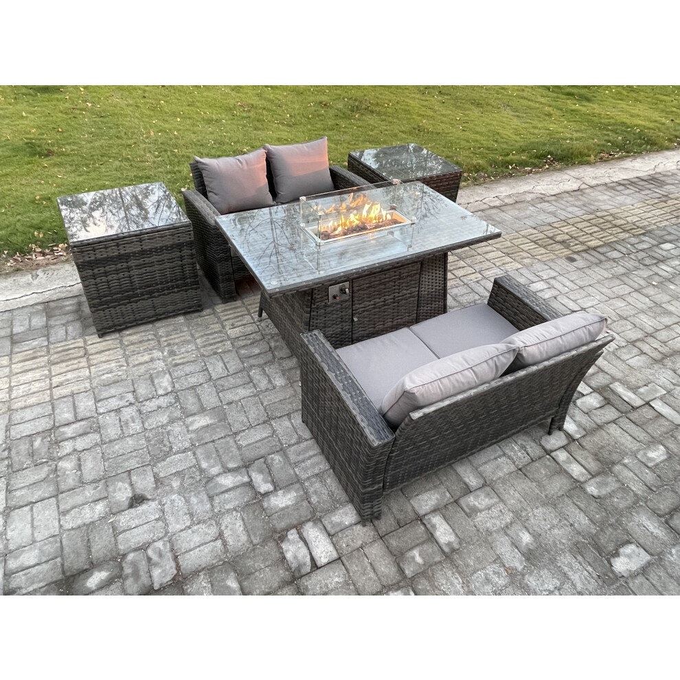 Fimous 4 Seater Rattan Garden Furniture Set Outdoor Lounge Sofa Chair Gas Fire Pit Dining Table Set With Double Seat Sofa-image-OPC-PDYX8C9-NEW