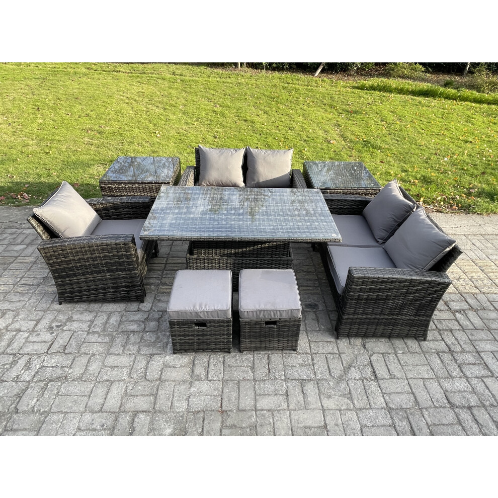 B&Q - 7 Seater Outdoor Rattan Patio Furniture Set Garden Height Adjustable Rising Lifting Table Sofa Dining Set - Image 2