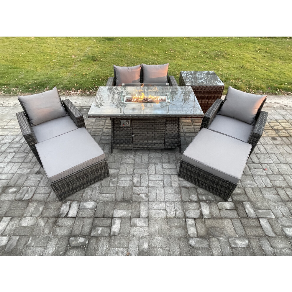 Rackhams Dark/Grey Outdoor Garden Dining Sets 6 Seater Rattan Patio Furniture Sofa Set With Gas Fire Pit Table 2 Big Footstool Side Table Mixed - Image 2