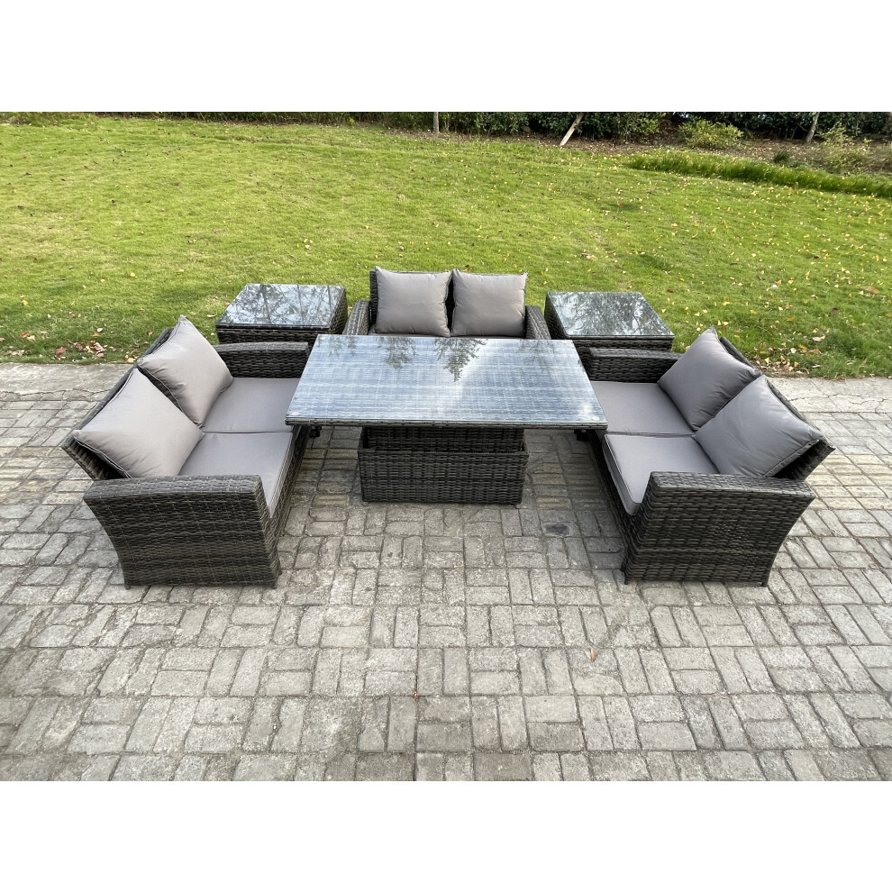 Fimous Unisex Dark Grey Pieces Outdoor Lounge Sofa Set Wicker Pe Rattan Garden Furniture Set With Rising Lifting Table Double Seat Sofa 2 Side Tables In Size 6 - Image 2