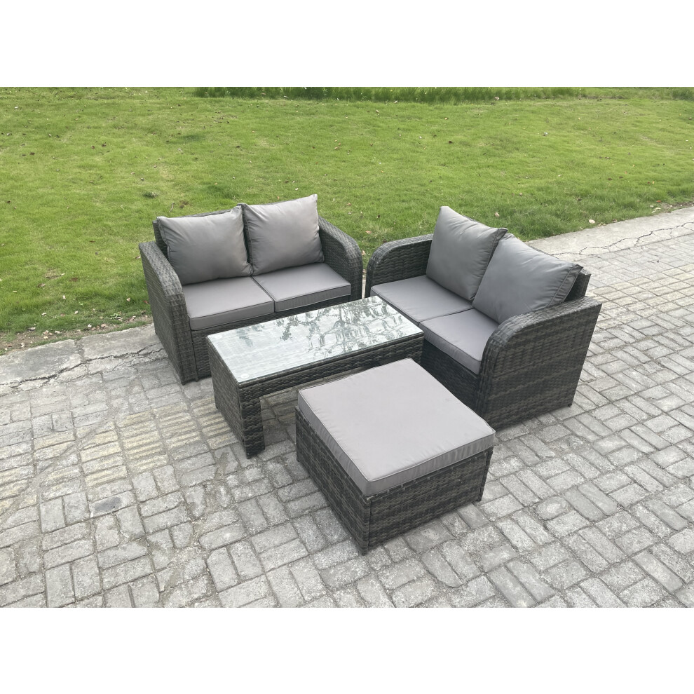 Fimous Unisex Dark Grey High Back Rattan Garden Furniture Set With Loveseat Sofa Coffee Table Footstool Outdoor Patio Lounge Sofa Set In Size 1 - Image 3