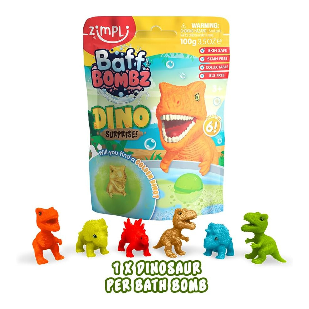 Zimpli Kids Large Dino 6 Surprise Dinosaur Toys Bath Bomb One Per Bath Children's Fizzing Toy Birthday Gift for Boys & Girls Stocking Filler Present