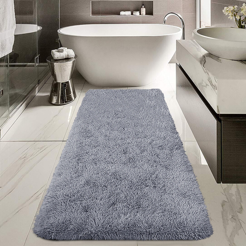 Imperial Rooms (60X220 Cm- Large Bath Mat, ) Non Slip Bath Mats Soft Shaggy Bathroom Shower Rug Grey