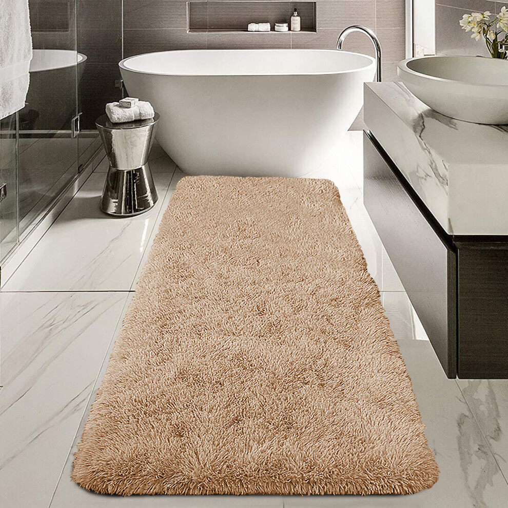 (60x220 cm- Large Bath Mat, Beige) Non Slip Bath Mats Soft Shaggy Bathroom Shower Rug