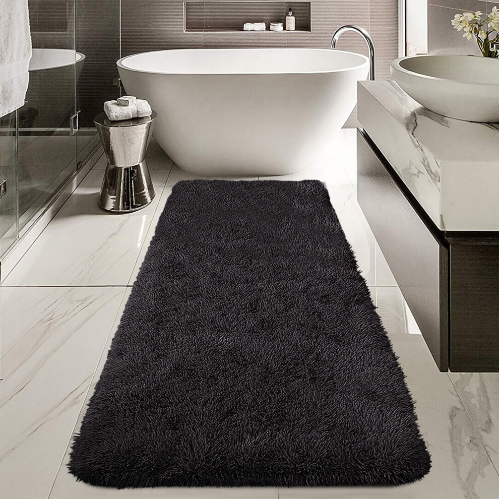 (60x220 cm- Large Bath Mat, Black) Non Slip Bath Mats Soft Shaggy Bathroom Shower Rug