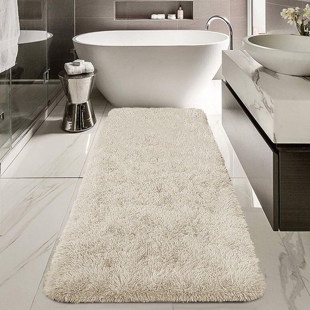 (60x220 cm- Large Bath Mat, Cream) Non Slip Bath Mats Soft Shaggy Bathroom Shower Rug