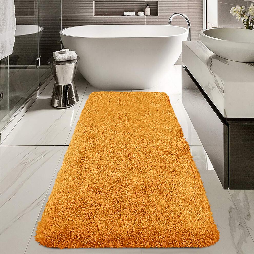 (60x110 cm- Medium Bath Mat, Ochre/Yellow) Non Slip Bath Mats Soft Shaggy Bathroom Shower Rug