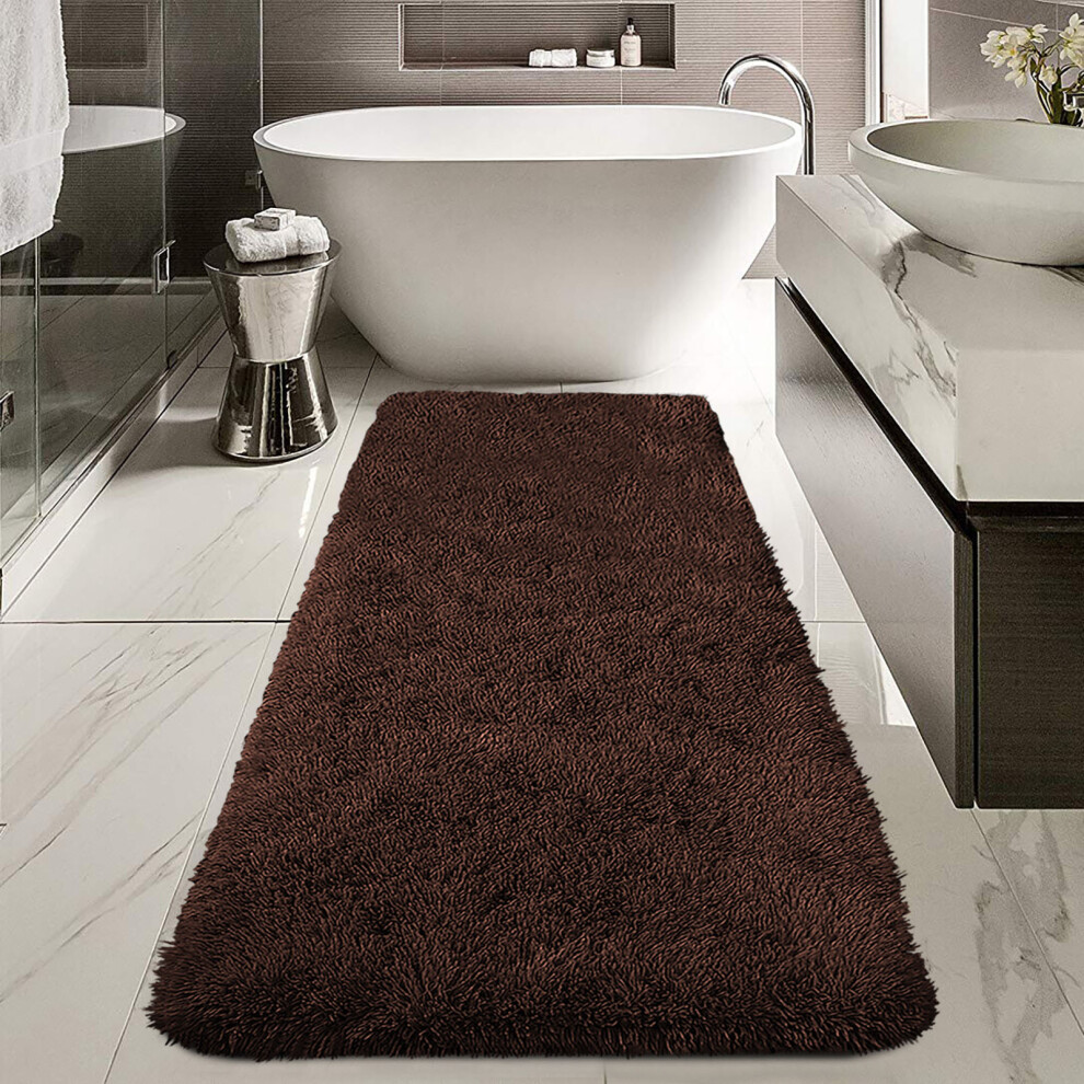 (60x220 cm- Large Bath Mat, Brown) Non Slip Bath Mats Soft Shaggy Bathroom Shower Rug