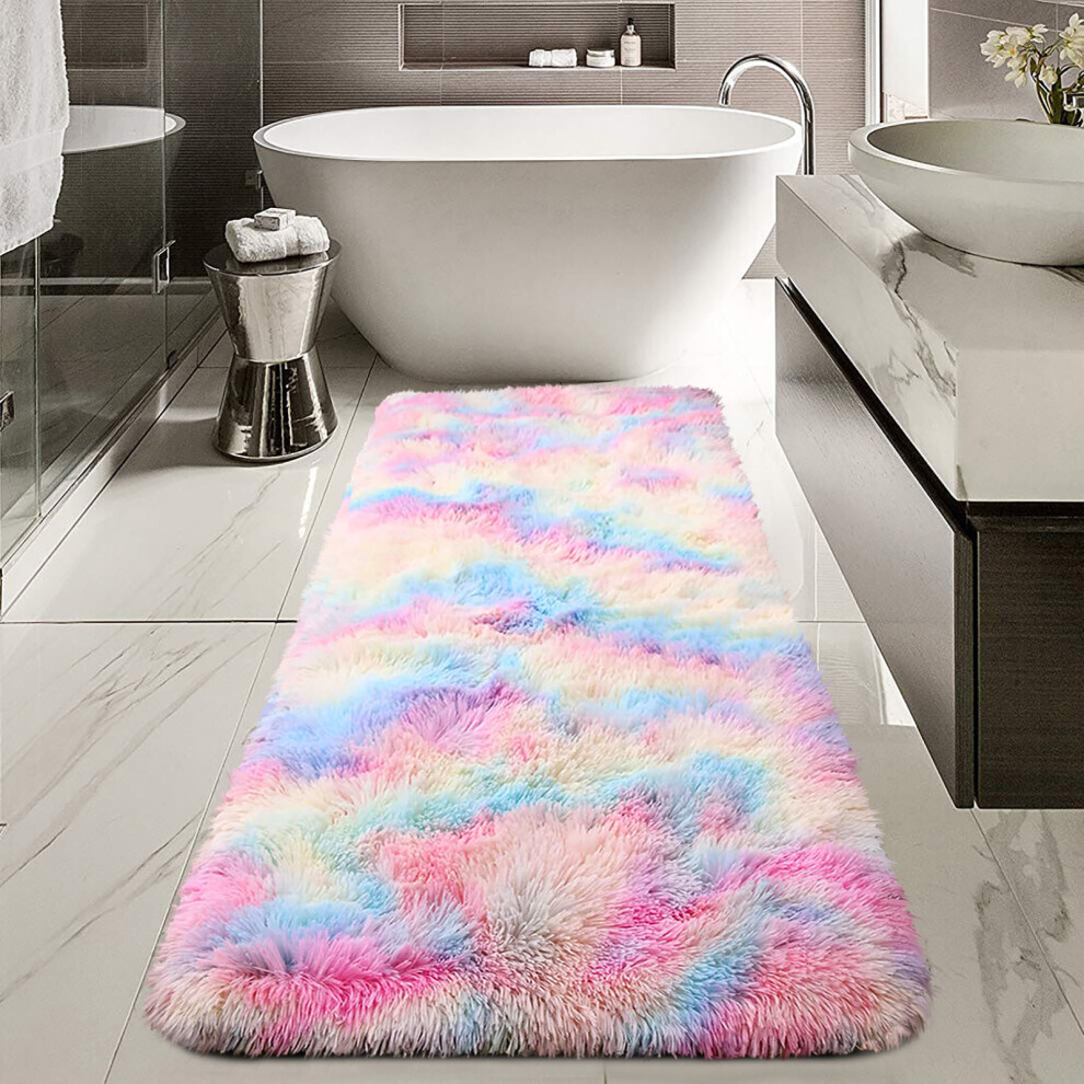 (60x110 cm- Medium Bath Mat, Rainbow) Non Slip Bath Mats Soft Shaggy Bathroom Shower Rug