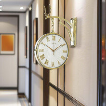 (White) Elegant Deer Head Double-Sided 2 Faces Retro Station Round Wall Clock Hanging