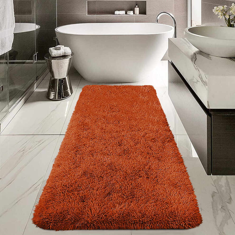 Imperial Rooms (60X110 Cm- Medium Bath Mat, Rust/Orange) Non Slip Bath Mats Soft Shaggy Bathroom Shower Rug Orange