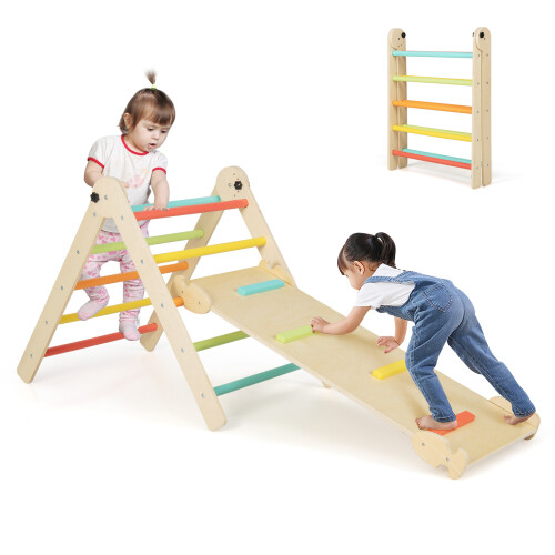 Costway 3-in-1 Triangular Climbing Toys Foldable & Height-adjustable Set