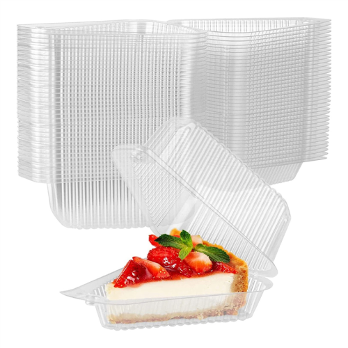 100Pcs Transparent Triangle Cake Slice Boxes with Buckle Lids – Clamshell Dessert Boxes for Cakes, Cheesecakes, Snacks 1