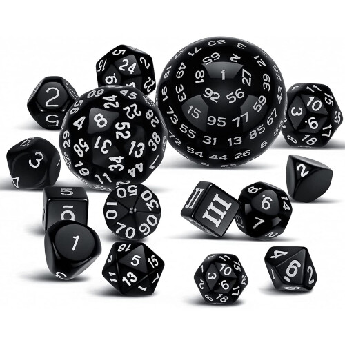 15Pieces Complete Polyhedral DND Dice Set D3-D100 Spherical
