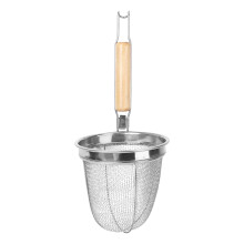 Stainless Steel Noodle Strainer Basket with Wooden Handle - Multifunction Kitchen Drainer for Pasta, Veggies, Dumplings