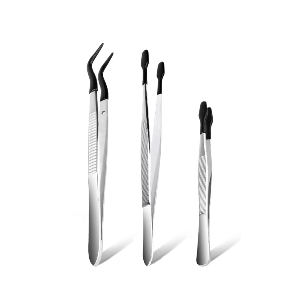 Tauoh Moresk-Non-Marring Silicone Tipped Tweezers Rubber Bent Tip Flat