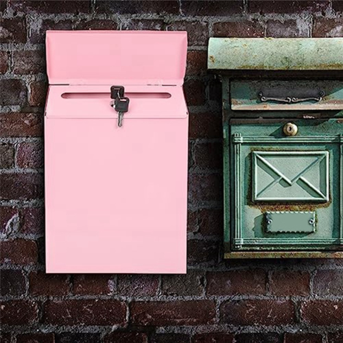 moresk-Wall-Mounted Mailbox Lockable Wall Collection Box Pink 2