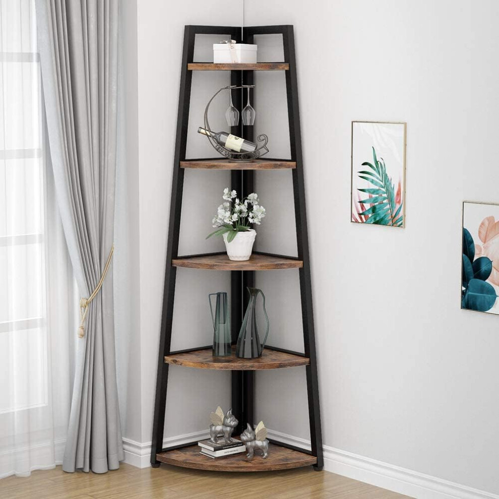 Tribesigns 70 inch Tall Corner Shelf, 5 Tier Rustic Corner Bookshelf