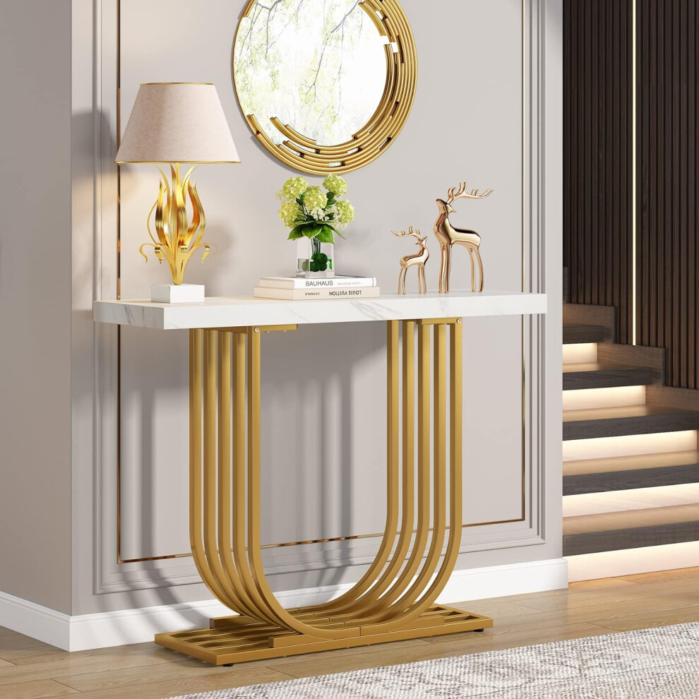 Tribesigns Console Table, 39.4 Inch Faux Marble Entryway Foyer Table