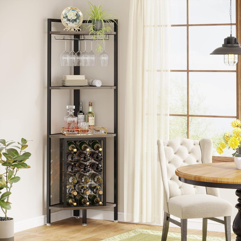 Tribesigns Corner Wine Rack with Glass Holder and Storage Shelves