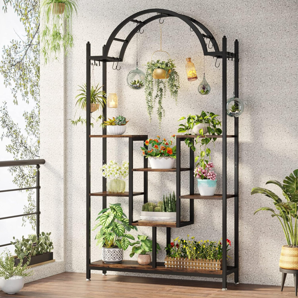 Tribesigns 5-Tier Tall Plant Stand, Metal Plant Shelf with Hooks