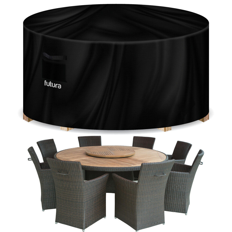 Futura (190 X 80Cm) Premium 600D Round Waterproof Garden Furniture Cover, Outdoor Patio Weatherproof Rattan Table & Chair Set Guard