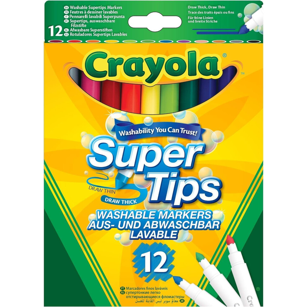 CRAYOLA SuperTips Washable Markers - (Pack of 12) Aged 3+