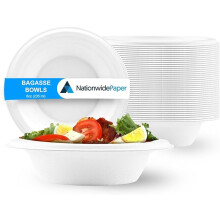 (1 Case (1000)) Nationwide Paper 8oz (240ml) White Bagasse Sugarcane Disposable Bowls, Strong Biodegradable Bowls for Hot Food, Soup, Salad