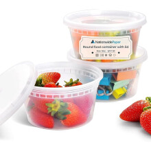 (100) Nationwide Paper 12oz Round Plastic Takeaway Microwave and Freezer Safe Meal Prep Food Containers with Lids, BPA Free (355ml)