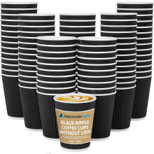 (50) Nationwide Paper Coffee Cups without Lids, Insulated Ripple Hot Paper Cups, Disposable Cups for Hot Drinks, (12oz, Black)